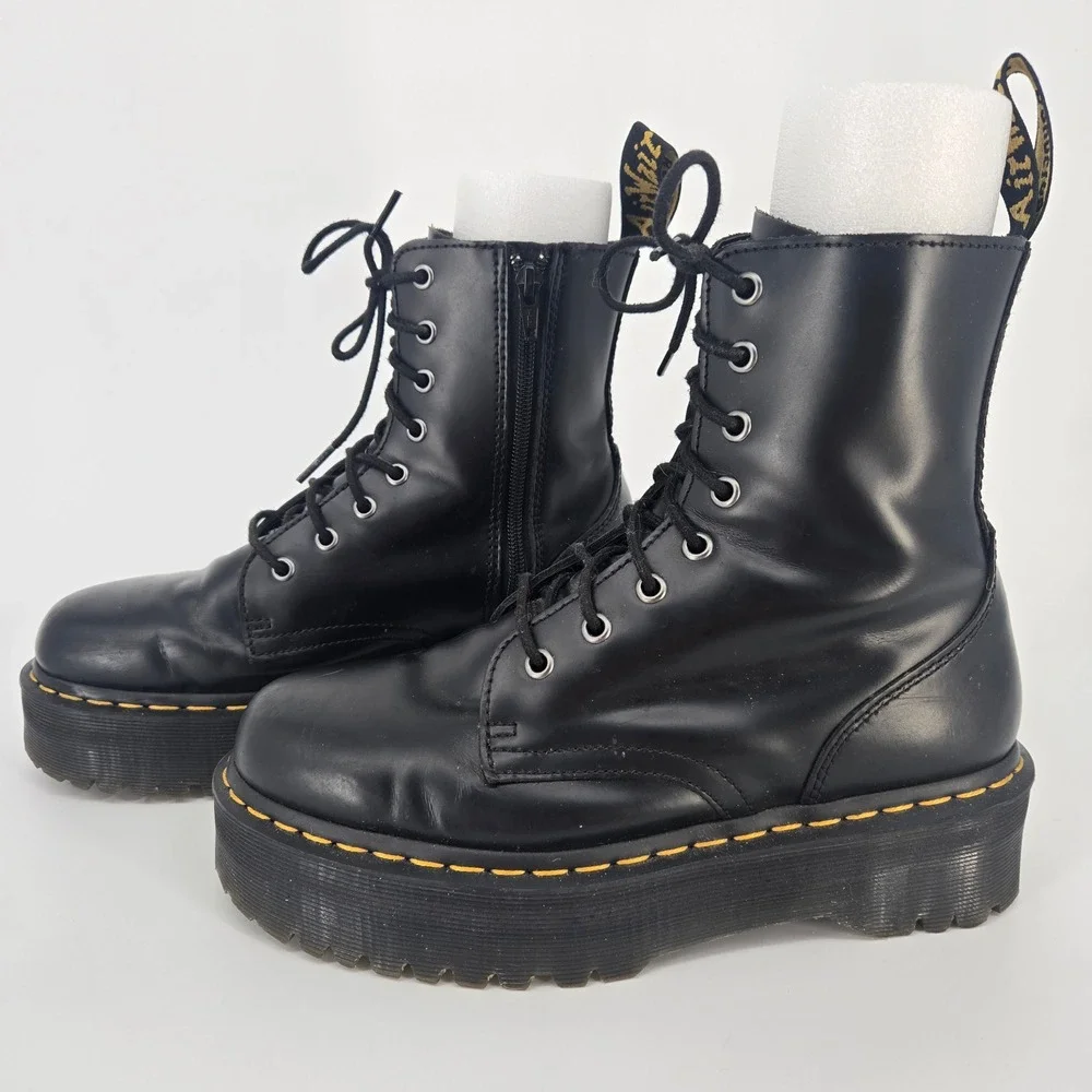 Dr Martens Jadon Black Leather Platform Combat Boots Mens 8 Punk Goth Grunge
